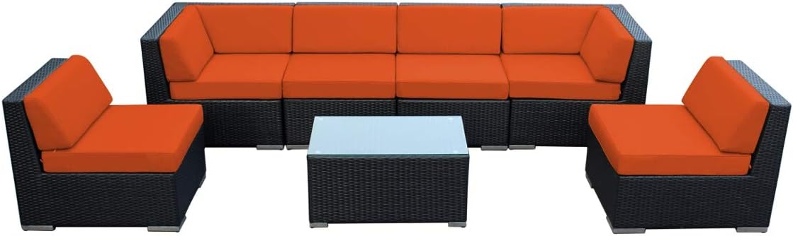 Genuine Ohana Outdoor Patio Wicker Sectional Furniture 7pc Sofa Set (Sunbrella Tuscan)