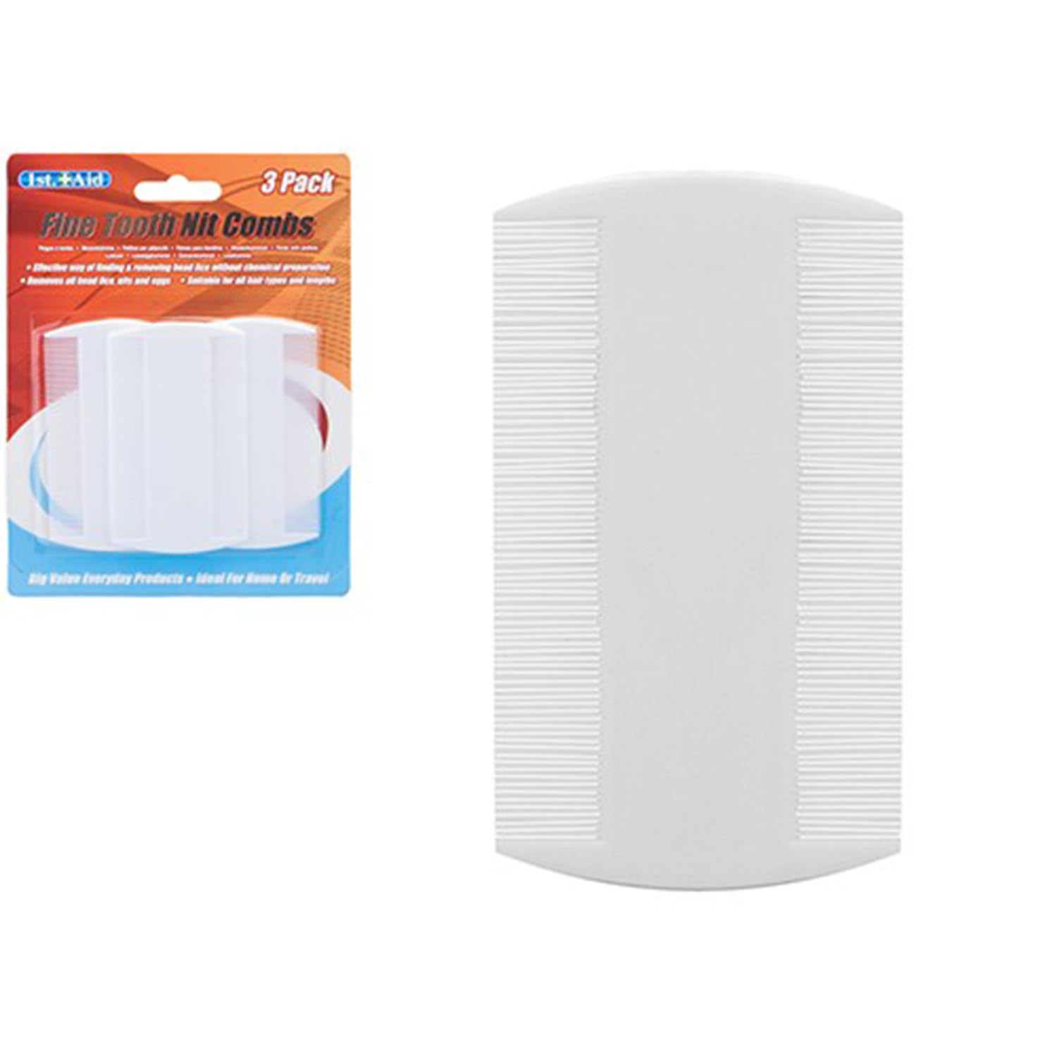 Premium White Fine Tooth Nit Combs - 8.5cm x 5.1cm (Pack of 3) - Durable Quality - Perfect for Adults & Kids