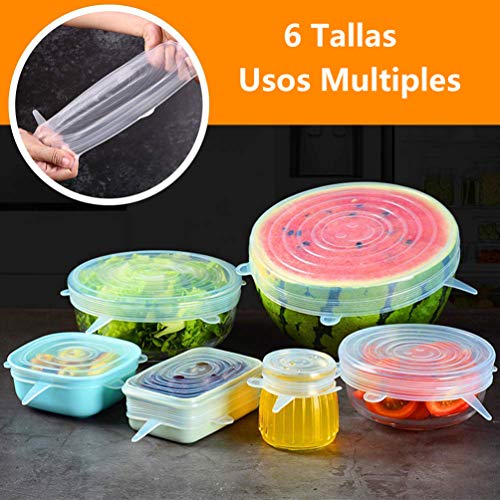 Stone-TH-Tapas-de-Silicona-Elsticas-12-Tapas-Silicona-Ajustables-Cocina-Reutilizable-Fundas-para-Alimentos-Tapa-Tazas-Boles-o-Tarros-Lavavajillas-Refrigerador