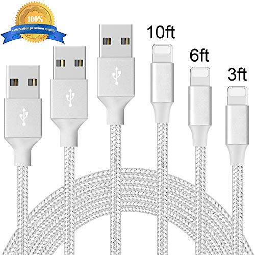 Phone Cable 3Pack 3FT 6FT 10FT to USB Syncing Data and Nylon Braided Cord Charger Charging Cable Compatible Phone XS MAX, XR, X, 8, 7, 7 Plus, 6, 6s, 6 Plus, 5, 5c, 5s, SE - Thumbnail 7