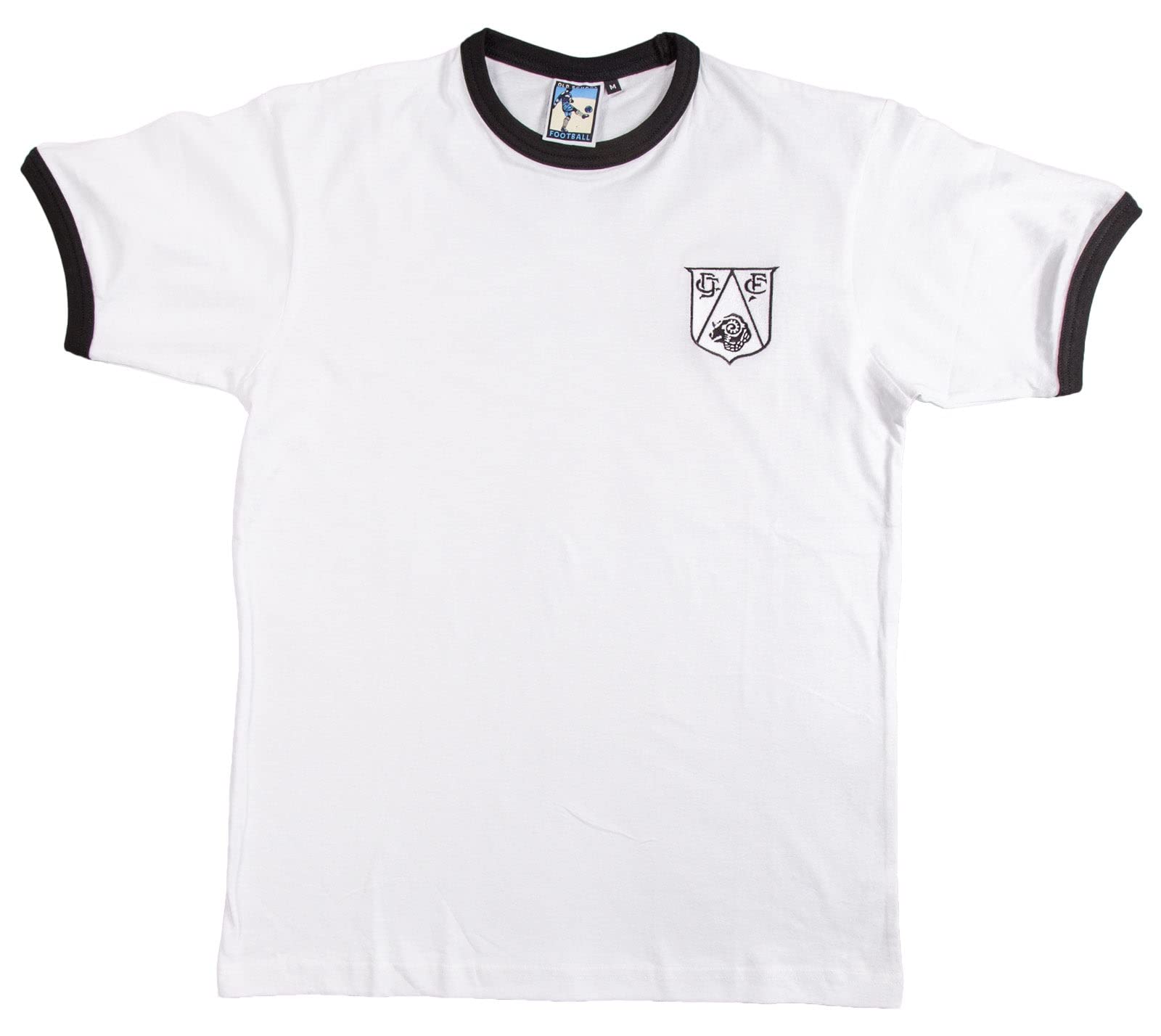 Derby 1950s Retro Football T Shirt Embroidered Logo (XXL) White/Black
