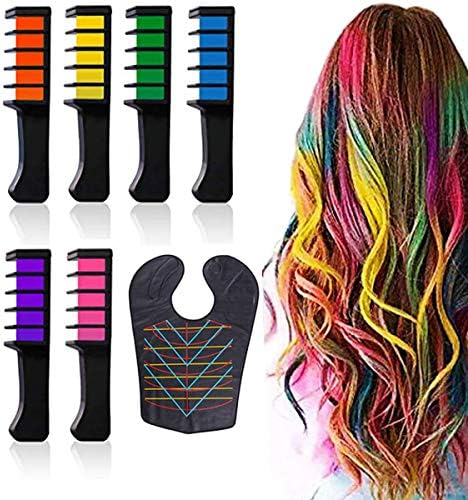 TLHOME Hair Chalk Comb Shimmer Temporary Hair Color Cream with Waterproof Hair Dye Cape for Girls Hair Salon Games,Birthday Party,Cosplay 7 Piece
