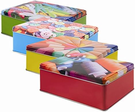 Set of 4 Stylish Retro Storage Tins - Multcoloured (size: 20 x 14. x 6.5cm)
