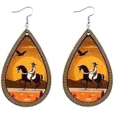 Western Cowgirl Faux Leather Earrings Set Boho Aztec Pattern Earrings Handmade Teardrop Dangle Earrings for Women