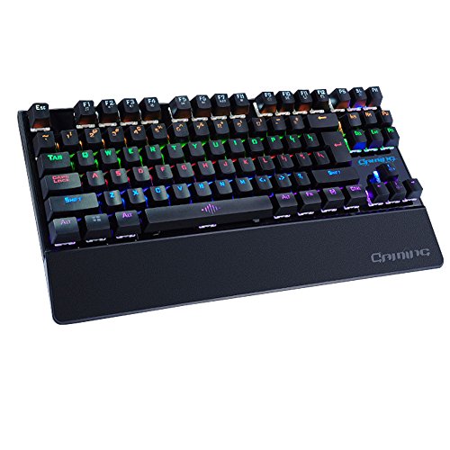 BlueFinger 87 Keys Anti-ghosting Mechanical Gaming Keyboard, Backlit Gaming Keyboard Computer Keyboard with Detachable Wrist Rest Pad for Gamers + BlueFinger Customized Mouse Pad