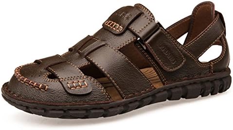 Banihe Men's Leather Cool Closed Toe Athletic Sandal Coffee 42 8.5 D(M) US