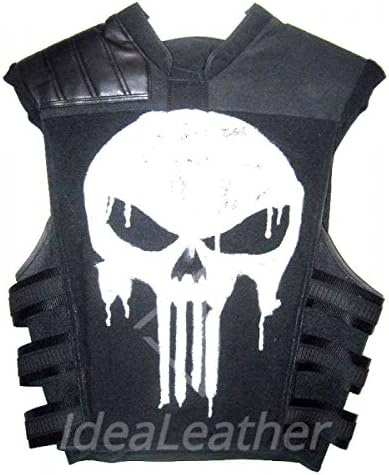 JNJ Punisher Frank Castle Thomas Jane Tactical Black Real Leather Skull Vest Costume