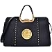 Dasein Faux Buffalo Leather Studded Expandable Hinge Handle Satchel, Shoulder Bag, Handbag, Tablet Bag, iPad Bag