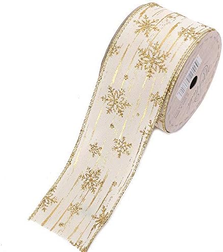 2-1/2-Inch Wide by 10 Yard Spool Wired Edge Craft Ribbon (Milky White Gold Pali)