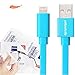 YellowKnife MFi Certified-IOS 7 Noodle Flat 8pin Lightning (3.2ft) Colorful USB Cable Supports Charging And Syncing for iPhone 5 5S 5C,iPad (Air/4th generation),iPad mini,iPod (7th generation),iPod touch (5th generation)&iPod nano(7th generation) With ZEISS Zeiss Pre-Moistened Lens Cloths (Aqua-T)