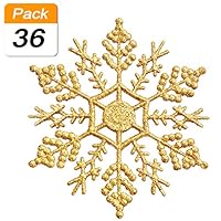 VentoMarea Plastic Glitter Snowflake, 4" 36pcs Sparkling White Iridescent Glitter Snowflake Ornaments on String Hanger for Christmas Party Home Decorations,Crafting,Wdding and Embellishing (Gold)