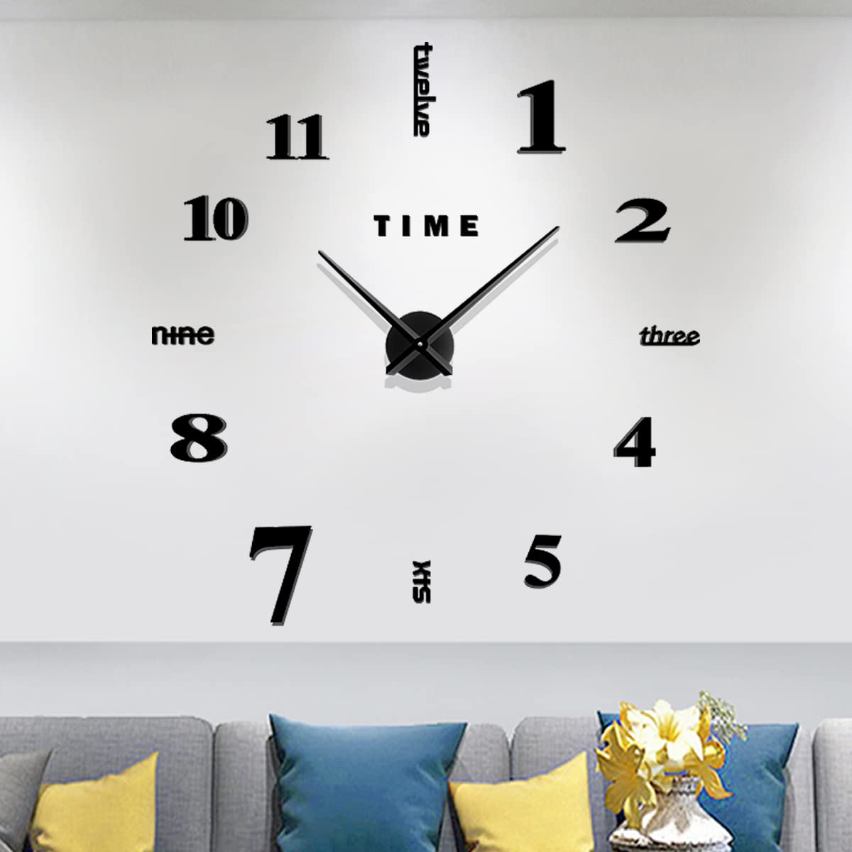 Meyiert Modern Frameless DIY Mute Large Wall Clock 3D Mirror Sticker Metal Big Watches Wall Clock for living Room Kitchen Home Office Bedroom School Decoration (Black)