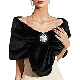 Obmyec Women's Faux Fur Shawl Bridal Stole Wedding Wrap Cape Fur Scarf for Bride and Bridesmaids