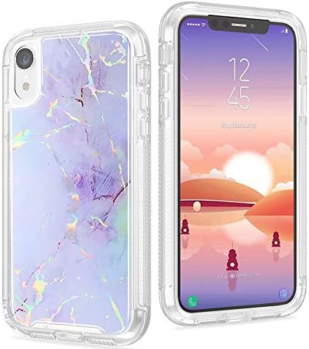 iPhone XR Case, Lisuixi Shiny [Marble Design] TPU Soft Bumper Rubber Silicone Protective Case Luxury Laser Air Cushion [Full-Body Shockproof] Anti-Scratch Cover for Apple iPhone XR 6.1" Purple