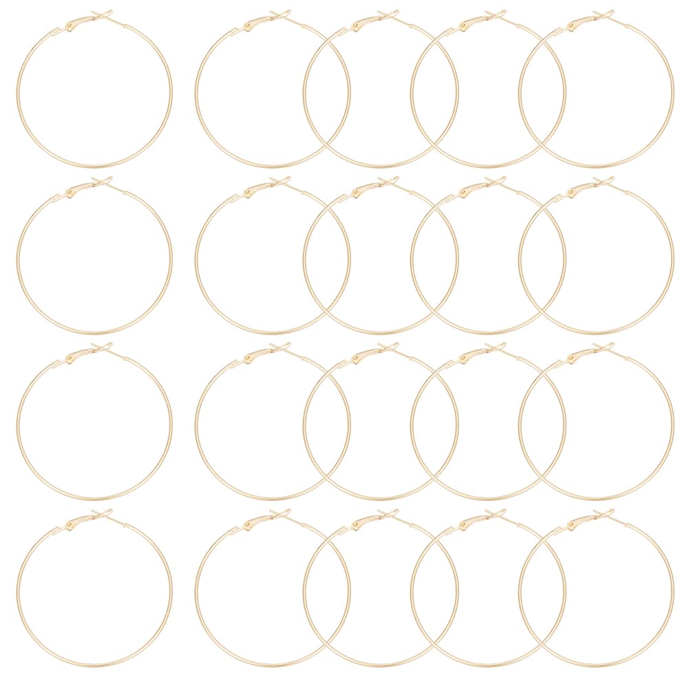 Beebeecraft 1 Box 20Pcs Gold Hoop Earring Findings 50mm 18K Gold Plated Brass Beading Hoops Earrings for Beading Jewellery Making Supplies