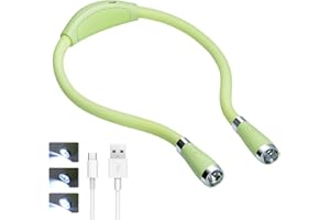 TSINGREE LED Neck Book Light, Reading Light, USB-C Rechargeable, Hands Free, 4 Super Bright LED Bulbs, 3 Adjustable Brightness, Best for Reading in Bed, Knitting, Walking, Jogging, Mending (Green)