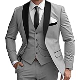 Lanshion Mens Slim Fit Suit 3 Piece Solid Shawl Lapel Casual Business Blazer Set for Weddings Parties Tuxedo Jacket Pants