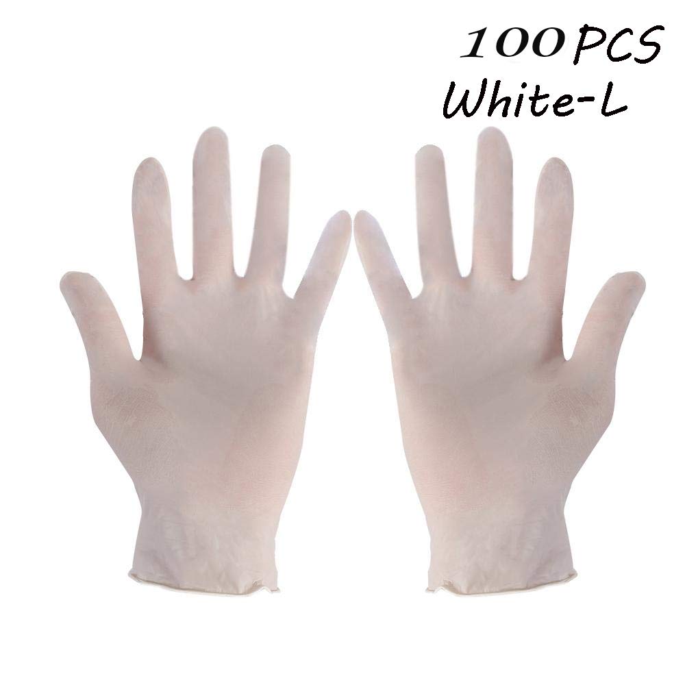 ARRIVEOK 10/50PCS/100 PCS Household Powder-Free Disposable Gloves,Latex Nitrile Gloves,Food Safe,Durable Kitchen & Dining Cleaning Supplies(100PCS L,White)