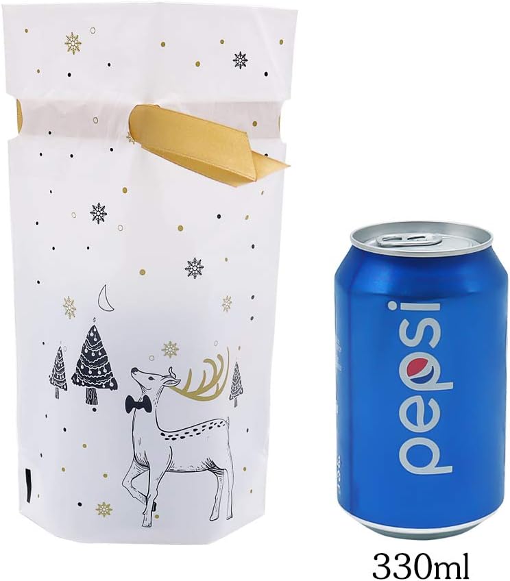 HRX Package 50pcs Plastic Treat Bags With Bows, Drawstring Gift Candy Party Favor for Christmas Goodies Cookies (14.7 x 23.5 x 6 cm) - Image 5