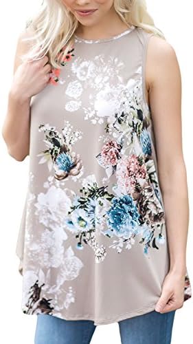 LOSRLY Women Floral Print T-Shirt High Neck Casual Blouse Sleeveless Tank Tops-Grey M 8 10