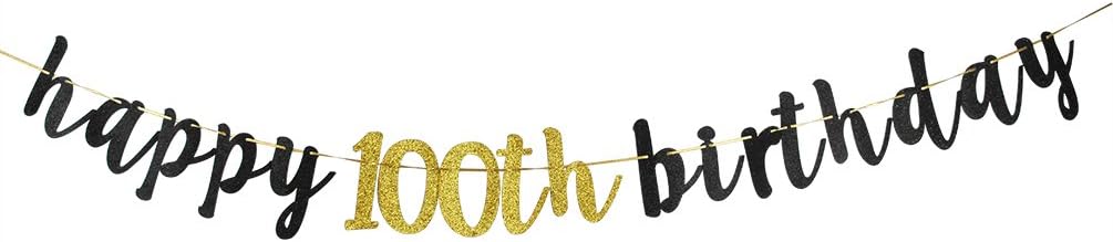 Happy 100th Birthday Banner, Black Glitter 100th Anniversary Cheers to 100 Years Party Decorations