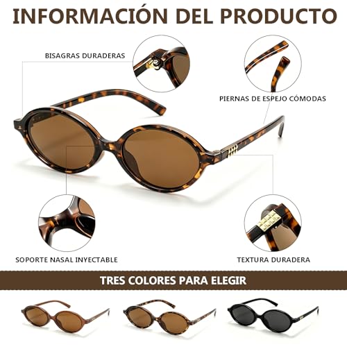 3 Piezas lentes de sol ovalados mujer,Gafas de Sol Mujer Retro Moda,Gafas de Sol Retro Ojo de Gato, Gafas Estrechas Ligeras de los 90 Lentes, Adecuado para conducir, viajar y practicar deportes