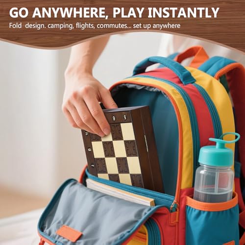 Peradix Portable Magnetic Chess Set - Small Foldable Travel Chess Board with Extra Checkers 30cm - Magnetic Wooden Chess for Kids, Travel and Camping