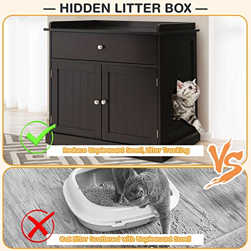 Tangkula Litter Box Enclosure, Cat Litter Box Furniture Hidden with