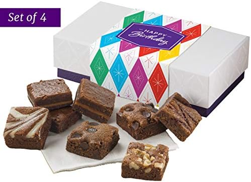 Fairytale Brownies SET OF FOUR Birthday 8-Morsel Favor Gourmet Chocolate Food Gift Basket - 1.5 Inch x 1.5 Inch Bite-Size Brownies - 32 Pieces - Item GB468