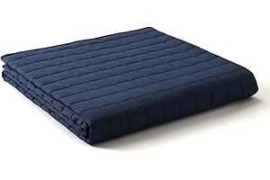 YnM 7lbs Weighted Blanket for Adults, Cotton Heavy Bed Throw Blanket with Cooling Glass Beads for All Season Use, Ideal for ~60lbs (41x60 Inches, Twin Navy)