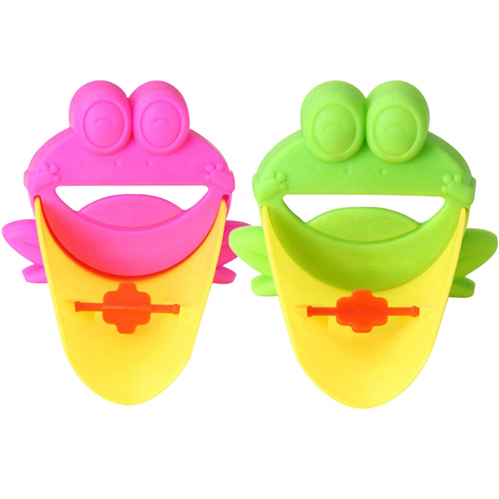 YUIP 2 Pcs Faucet Extender Frog Faucet Extensio Faucet Extender to Help Children and Babies wash Their Hands Green & Rose Red