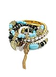Aris Bohemian Turquoise Beaded Stretch Bracelets Stack Bundle: Bracelets & Bag (Hamsa Turquoise Gold)