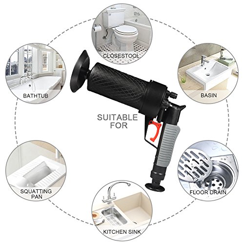 TOPINCN Air Power Drain Blaster, High Pressure Drain Opener for Toilet Bathroom (Black-more powerful,with gloves)