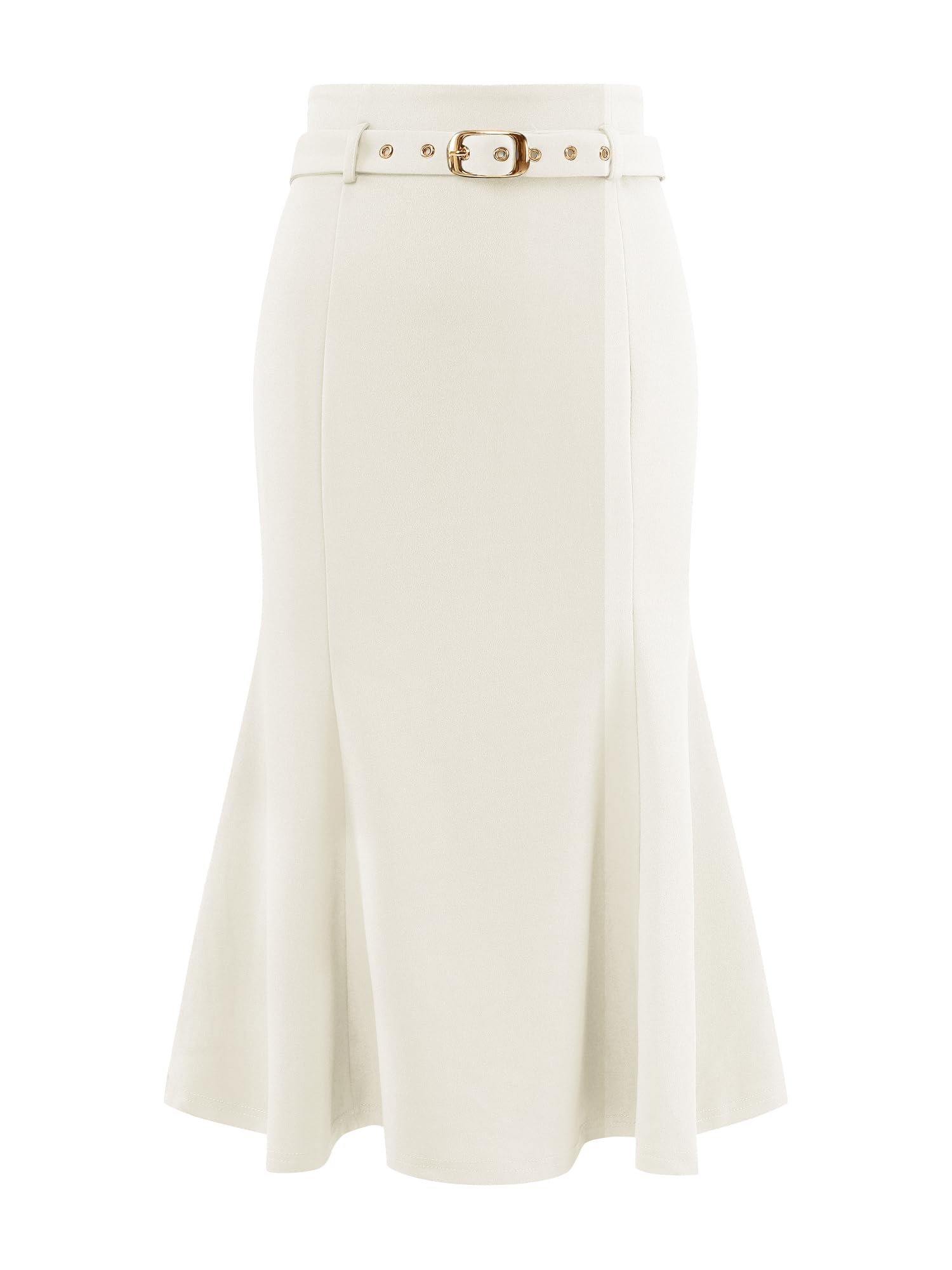 Photo 1 of Hobemty Women's Elegant Fishtail Skirt High Waist Belted Work Midi Mermaid Skirts Small White