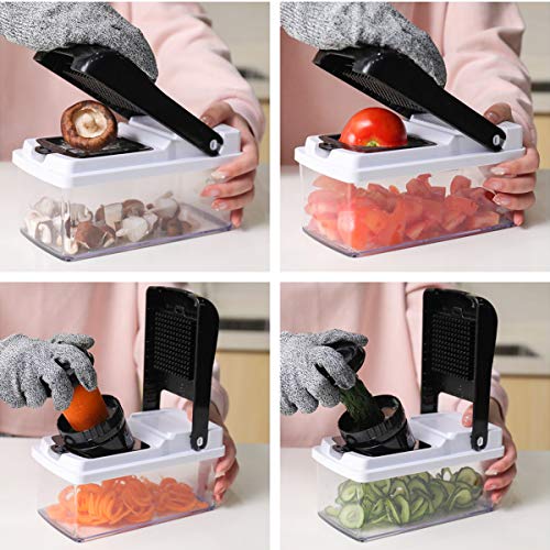Vegetable Chopper Mandoline Slicer Spiralizer,Godmorn Onion Tomato Potato Food Cutter Dicer Veggie Chopper, Ribbon and Spiral Slicer with Container Holder, 5 in 1 ABS Anti-slip Salad Kitchen Gadget - Thumbnail 2