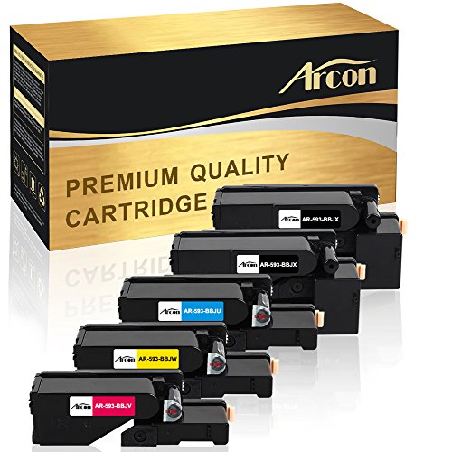 Arcon 5 Packs [ 2 Black Cyan Yellow Magenta] Compatible E525w Toner Cartridge for Dell E525w Toner, Dell E525w, Dell E525, Dell E525w Color Printer Ink Toner Cartridges