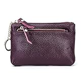 Aladin Leather Coin Purse with Key Chain - Triple Zipper Card Holder Wallet Purple