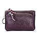 Aladin Leather Coin Purse with Key Chain - Triple Zipper Card Holder Wallet Purple