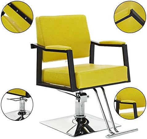Bsalon Hydraulic Luxurious Barber Chair Hair Styling Salon Chair Haircut Beauty Spa Equipment Square Base Yellow