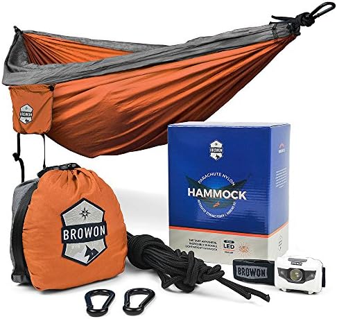 Lightweight 2 Person (Double) Camping Hammock Includes Headlamp, Tree Straps, Carabiners and Stuff Sack