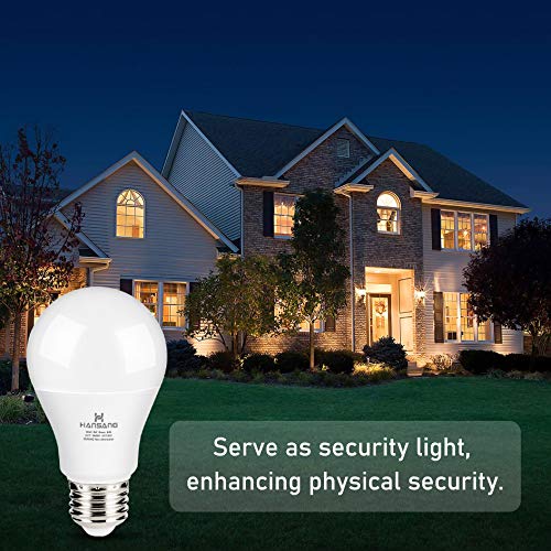 A19 LED Dusk to Dawn Light Bulb,Hansang Sensor Light Bulbs with Photocell,2700K Warm White,9W (60W Equivalent),E26 Medium Base,Outdoor Light Bulb for Porch,Patio,Hallway,Auto On/Off,750LM,2 Pack