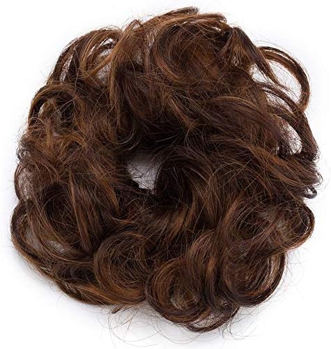 Curly Wavy Hair Bun Ribbon - Light Auburn & Dark Brown, Scrunchy Scrunchie Hair Pieces Donut Chignon Ponytail - Image 3