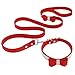 Beirui Rhinestone Bling Leather Dog Collar& Leash - Red Soft Flocking Sparkly Crystal Diamonds Studded - Cute Double Bowknot - Perfect 4 Foot for Pet Show & Daily Walking Neck for 8-10