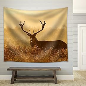 Red Deer Stag Silhouette - Fabric Wall Tapestry Home Decor - 51x60 inches