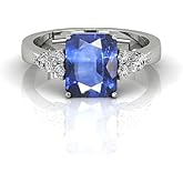 LMDPRAJAPATIS 9.25 Ratti/8.25 Carat Natural Blue Sapphire Gemstone Statement Halo Proposal Silver Adjustable Ring For Women