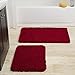Bedford Home 2 Piece Memory Foam Shag Bath Mat Set - Absorbs Moisture, Dries Quickly, Non Slip Bathroom Rug, Water Absorbent Carpet, Machine Washable - Burgundy