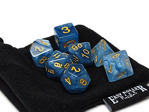 Blue Ivory Polyhedral Dice Set | 7 Piece | PRISTINE Edition | FREE Carrying Bag | Hand Checked Quality