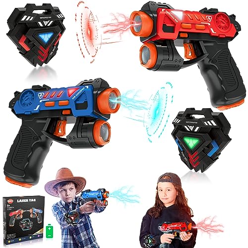 VATOS Laser Tag Set, 2 Mini Guns with Badges, for 2 Players Indoor and Outdoor, Group Activity for Kids Ages 4-7
