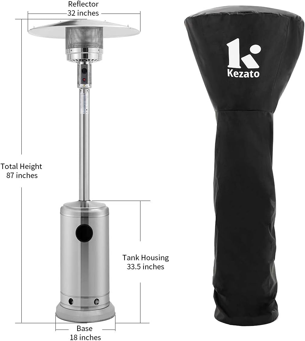 KEZATO 46,000 BTU Stainless Steel Propane Outdoor Patio Heater with Cover and Wheels for Residential or Commercial Use: Kitchen & Dining