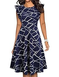 YATHON Vestido de cóctel para mujer, estilo vintage, con volantes, floral, acampanado, línea A